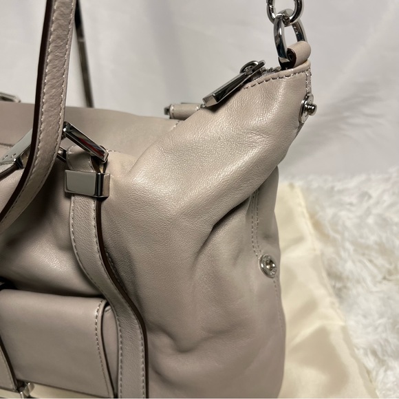 NWT MICHAEL Michael Kors Blaine Leather Satchel in Pearl grey Minimalist purs - Picture 7 of 15